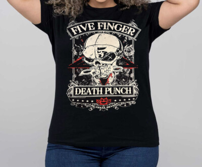 FIVE FINGER DEATH PUNCH SKULL N  ROCK BAND Women's Black Plus T-Shirt