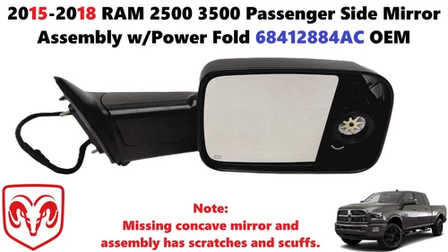 2015-2018 RAM 2500 3500 Passenger Side Mirror Assembly w/Power Fold 68412884AC