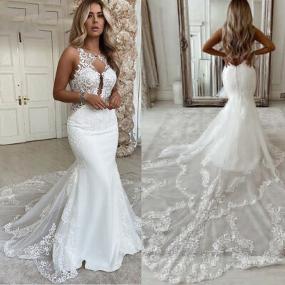 Sexy Mermaid Wedding Dresses White Backless Bridal Bridal Gowns With Court Train