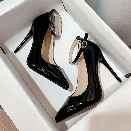 Sandali decolte donna cinturino alla caviglia tacco a spillo a punta fibbia festa tacco alto  - Foto 10 di 15