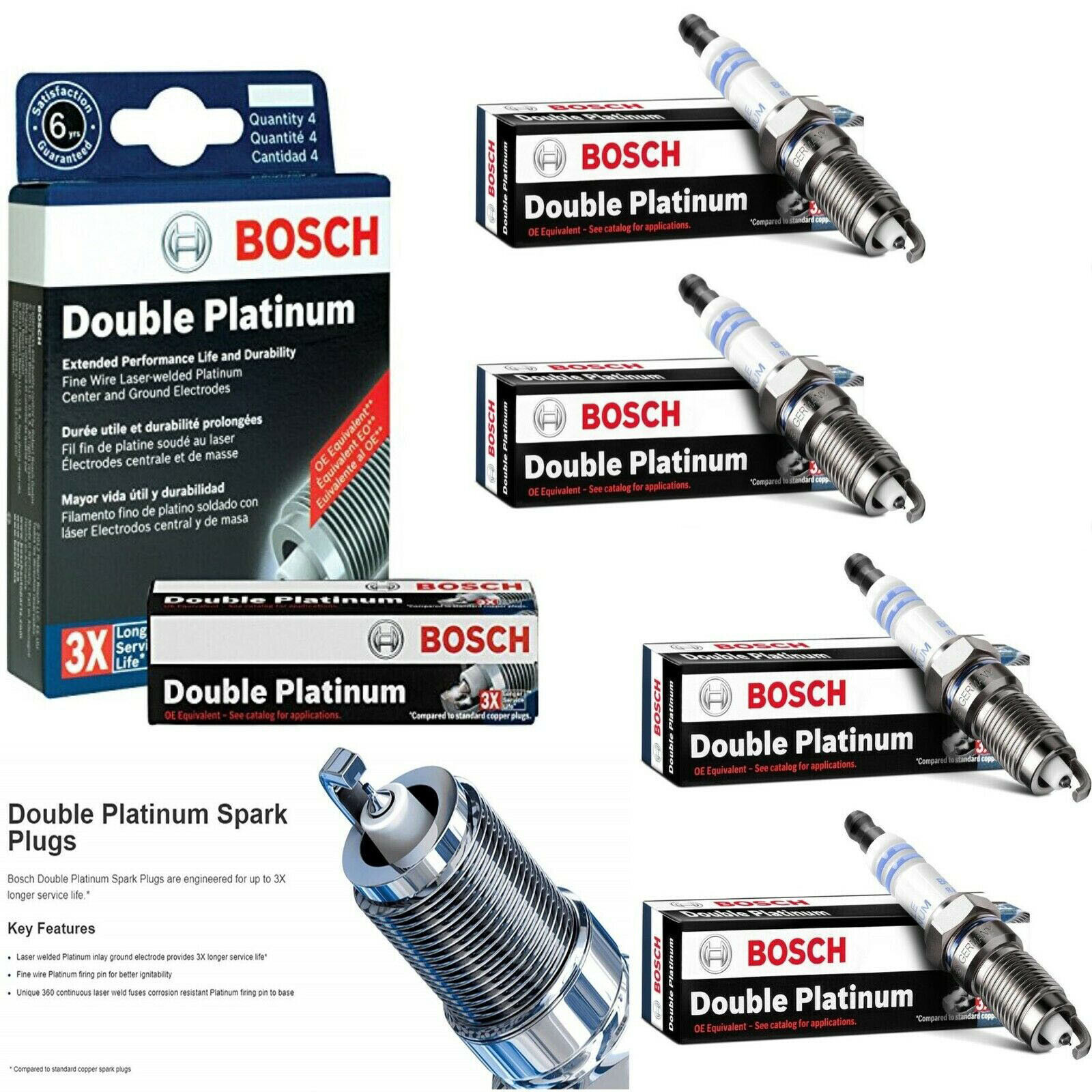 BOSCH Double Platinum Spark Plug FR6KPP33 4PCS For 1994-1998 SAAB 900 L4-2.3L