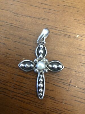 Pendentif Croix En Argent Massif SILPADA - Incrustation De Pierre - Modèle Vintage S0971