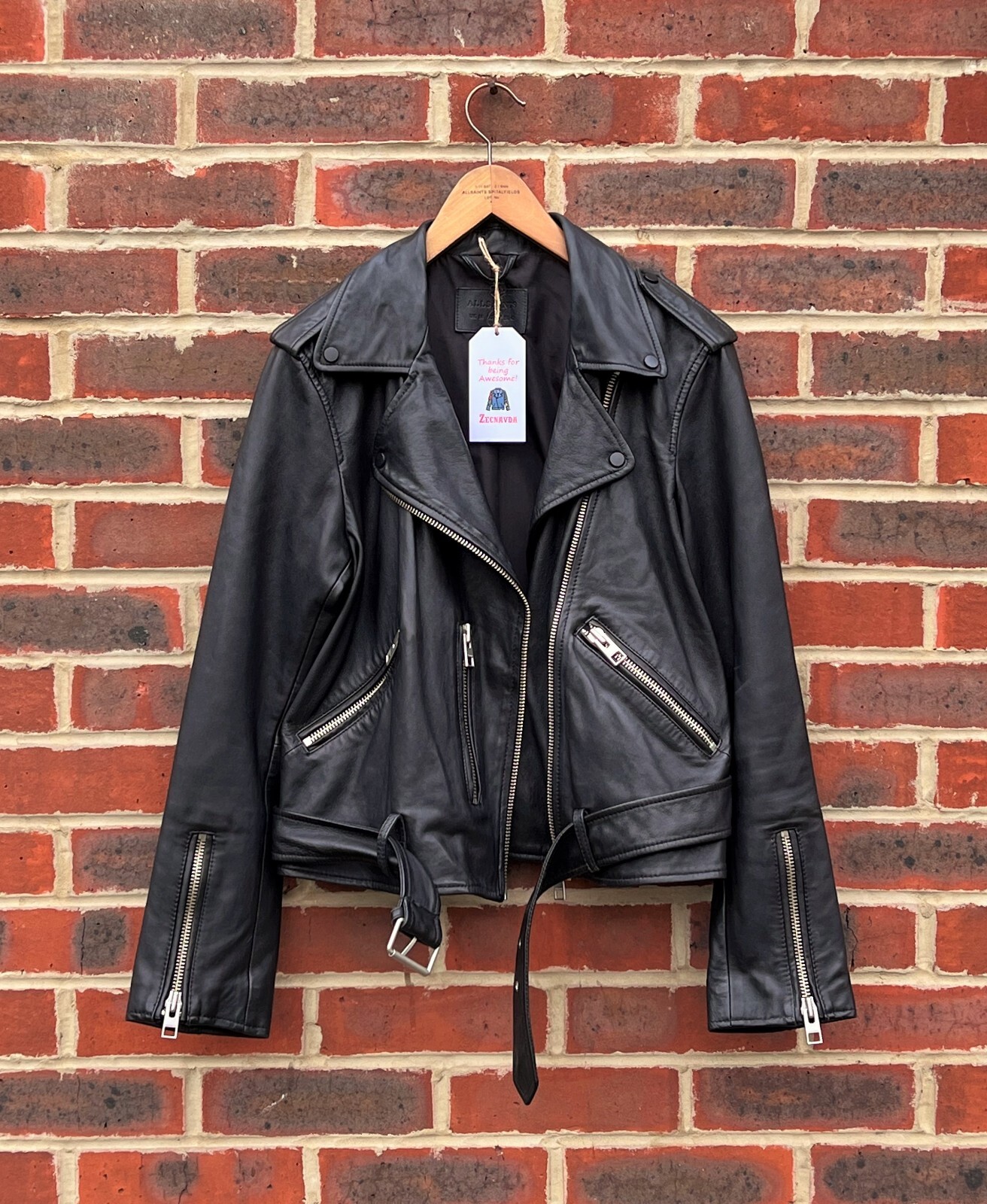 All Saints Ladies BALFERN Leather Biker Jacket UK14 US10 EU42 Black