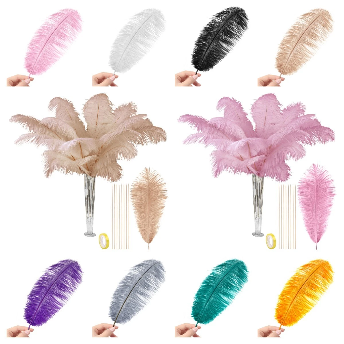 10/20pcs Large Ostrich Feathers for Dinner Vase Wedding Party Centerpieces  Decor