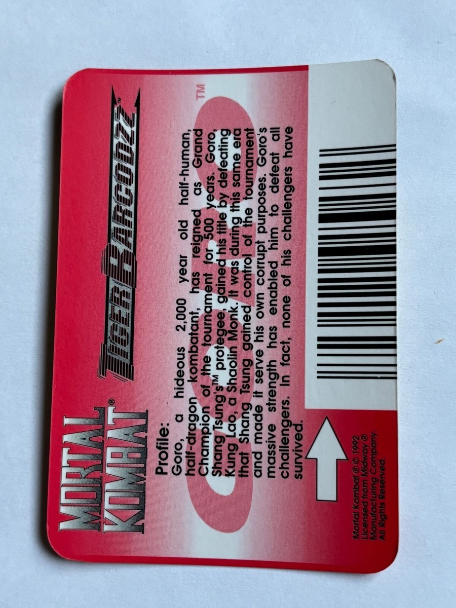 1992 Tiger Barcodzz Mortal Kombat Card Goro /G15 | eBay