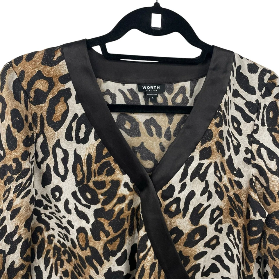 Worth 100% 真丝动物印花高低长袖衬衫女式 4 — 第 3/4 张图片