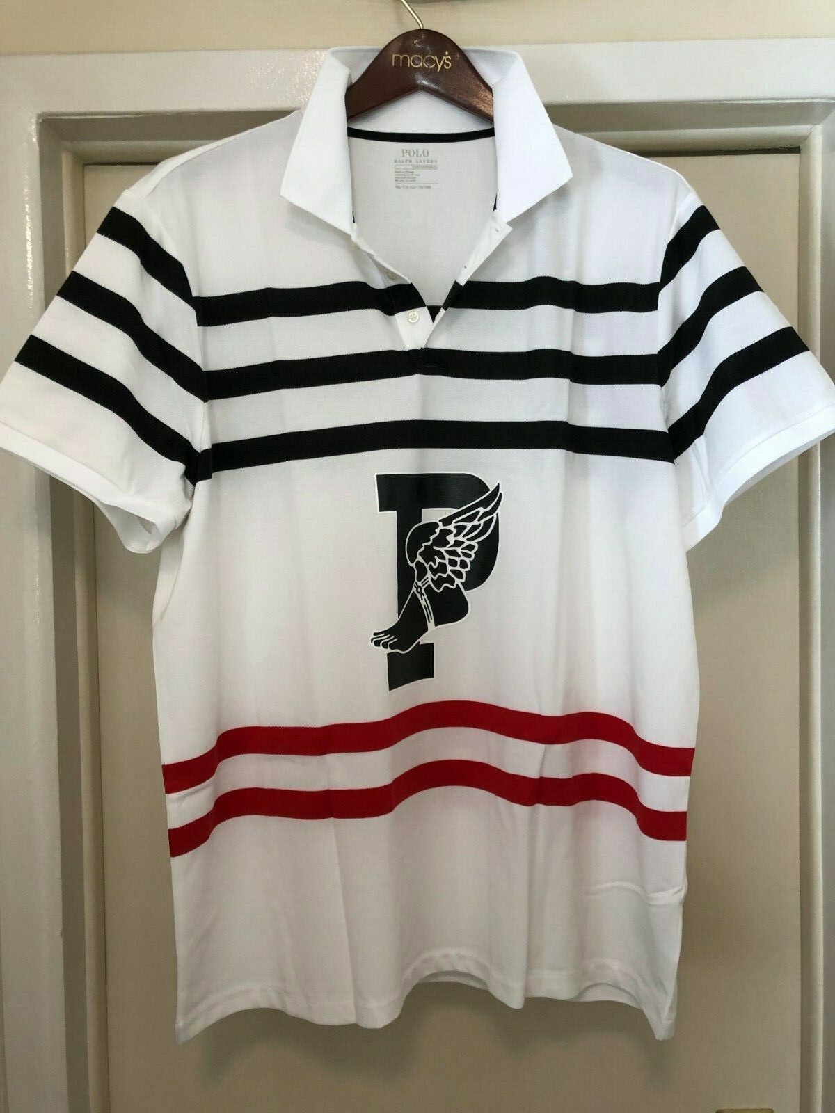XXL POLO RALPH LAUREN BIG PWING PATCH RUGBY STRIPE RED BLACK WHITE POLO SHIRT image 9