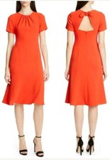DIANE von FURSTENBERG Orange Cut-Out Back Bow Tie Shirred Crepe Dress 4 = S NEW