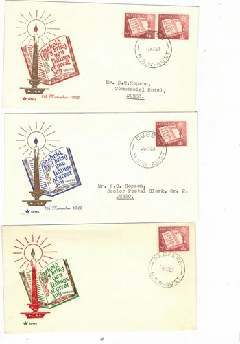 Australia 1960 5d Xmas FDCs,cds REDFERN,  DUBBO NSW  etc       (5 Covers)