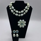 Vintage 1960’s Sea Mist Choker Earrings And Brooch Costume Jewelry Set