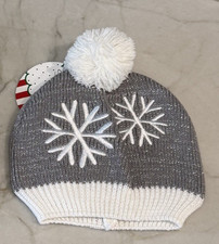 So Dorable Gray  White Embroidered Snowflake Pom Pom Hat Size 0-6 Month
