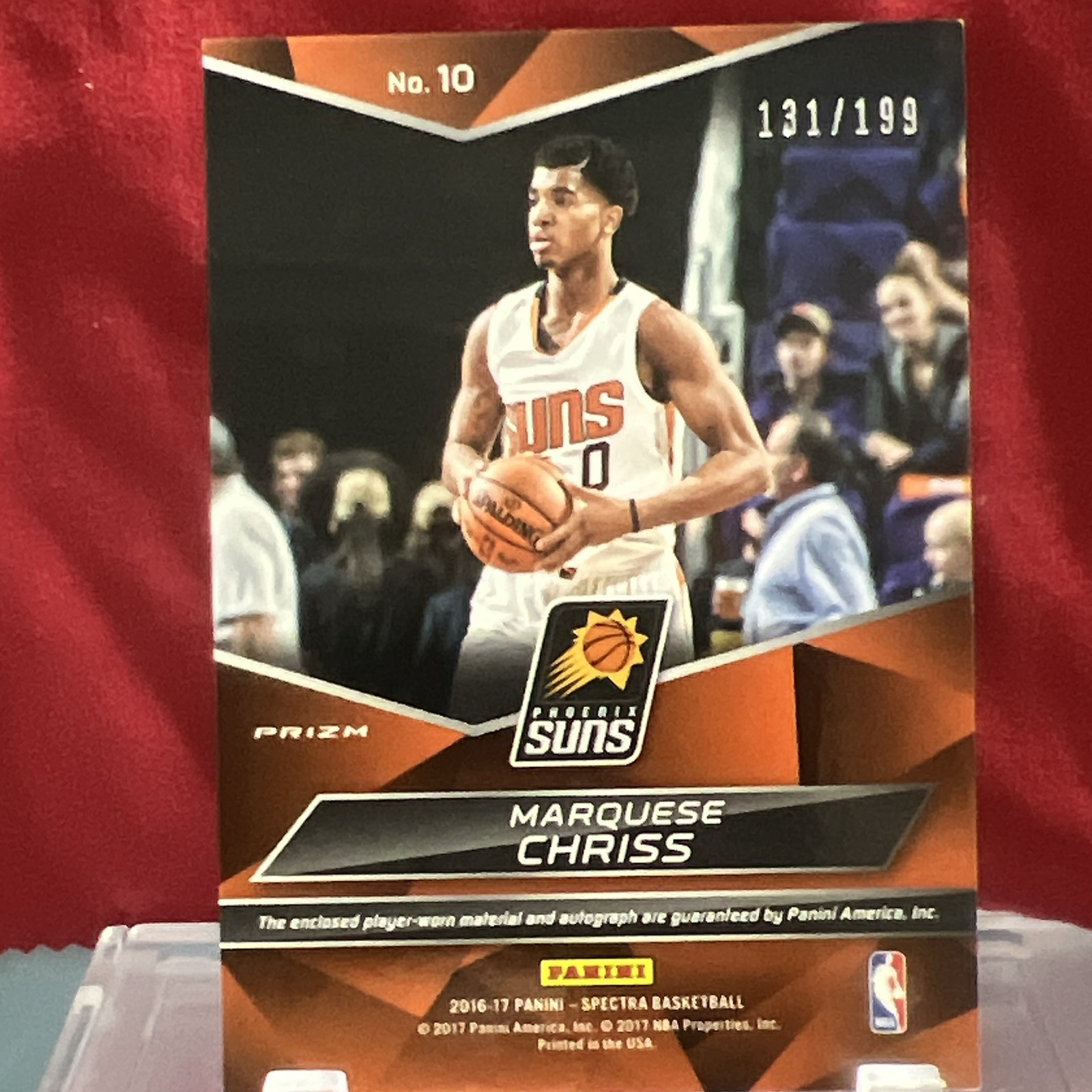 basketball card 2016-17 Panini Spectra Marquese Chriss RC auto patch 131/199 #10 view 2