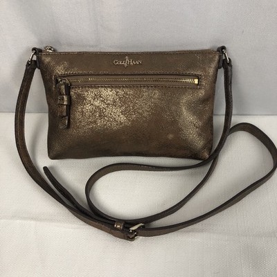 COLE HAAN Brown Gold Distressed Leather Crossbody Bag 8 x 5.5  Messenger Bag