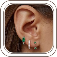 Ohrringe Set 3 Paar Silber 925 14 Karat Vergoldet Zirkonia Creolen Damen