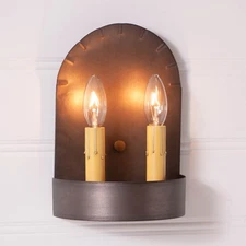 Irvins Country Tinware Short 2-light Colonial Electric Tin Sconce