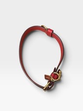 COACH Brown & Apple Red Signature C Dog Collar With Gold Accents Charms - Medium