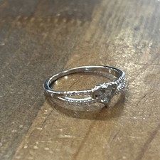 Sterling Silver White Stone Encrusted Heart Ring Sz 8 1.65 Grams