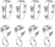 8PCS 925 Sterling Silver Pendant Bails, Pinch Clip Clasp with Open Loop for Jewe