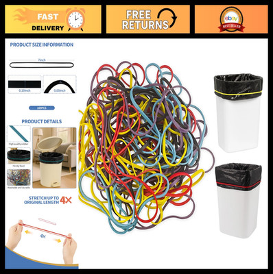 100 Pack Heavy Duty Rubber Bands - 5 Colors, Reusable Elastic Bands for Trash Bi