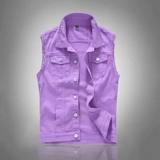 Men's retro patch denim vest motorcycle patch slim fit denim vest