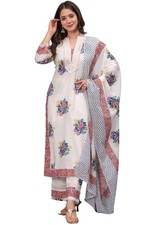 Women's Pure Cotton Printed Straight Kurta Set with Palazzo Pants  Dupatta