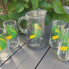 VTG MCM Big K Iced Tea Glass Pitcher & 4 Pc Tumbler Set Drinkware 60’s-70’s NEW