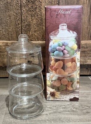 Indiana Glass Staxet 3 Stacking Apothecary Jars Lid Glass Storage Container 10 