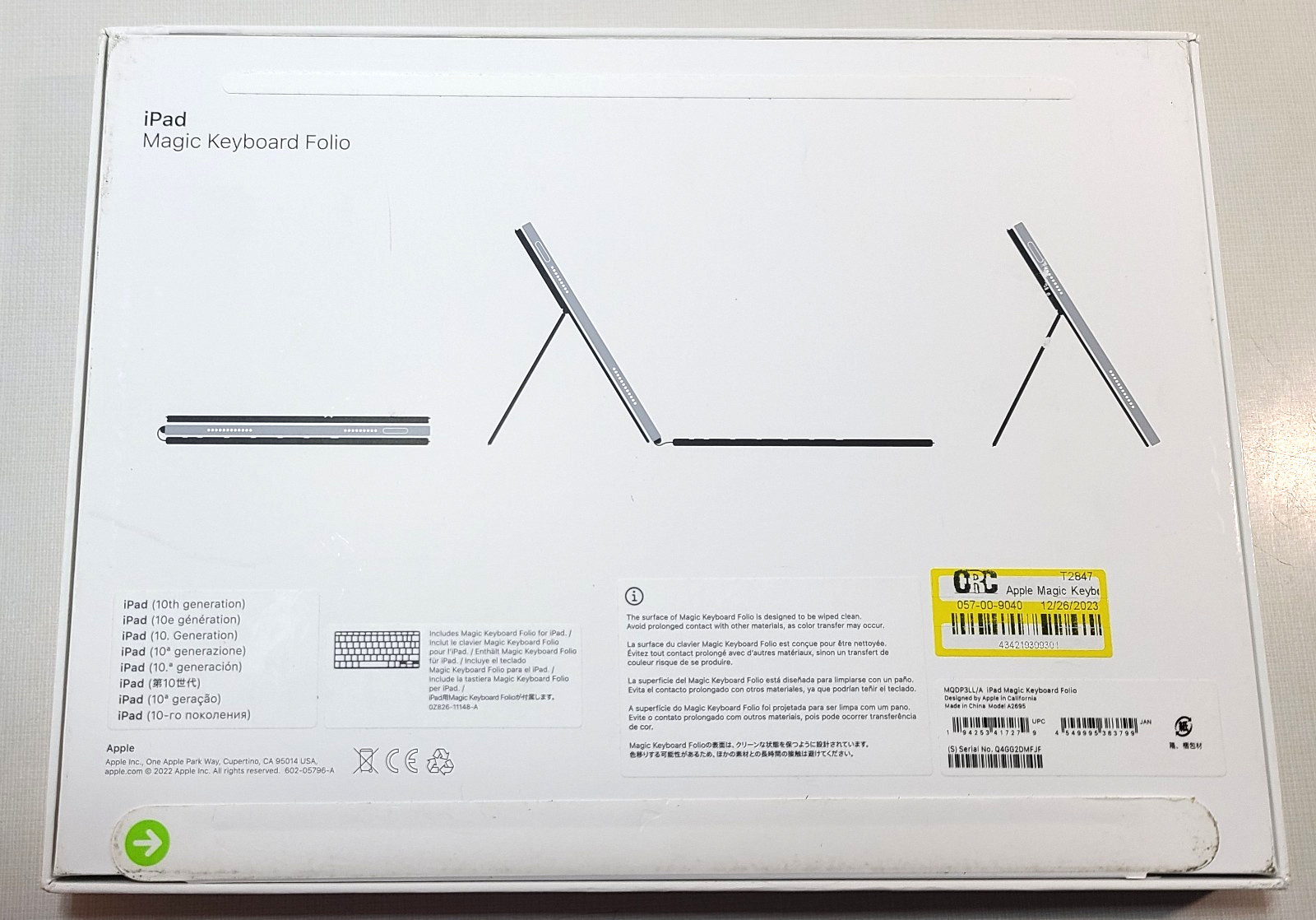 OPEN BOX  Apple Magic Keyboard Case iPad 11" - A16, 10th - White A2695 MQDP3LL/A