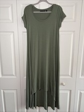H by Halston High Low Maxi Dress Womens XS Green Short Sleeve Modal Stretch L