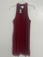 NWT Fantaist Women Red Sleeveless Lace Trim Midi Dress Size M Line A Lined  #562
