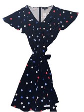 Lane Bryant Woman’s Plus Size Polka Dot Blue Dress Tie Waist SZ 28 Excellent