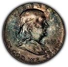 1963 50c Franklin Silver Half Dollar - Colorful Pattern Toning - SKU-Y6339
