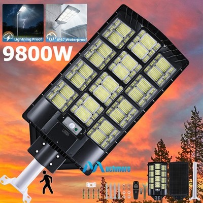 9800W Solar Street Lights Commercial Outdoor Dusk to Dawn Super Bright Road Lamp