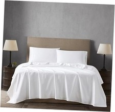 Luxury Cotton 400 Thread Count Cotton Sateen 4-Piece Sheet Set White Full