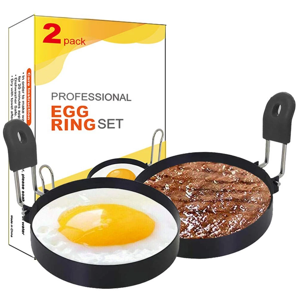 Heavy Duty 3.5 Inch Egg Rings Set, Silicone Handle Round Shaper for Fried Eggs - Image 2 of 4