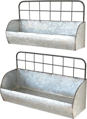 Galvanized Metal Farmhouse Wall Storage Holder Rustic Tin Shelves Kitchen