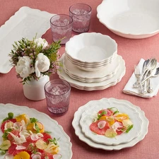 Isabella Cream 12-Piece Melamine Dinnerware Set for 4 – Crackle Glaze Plates & B