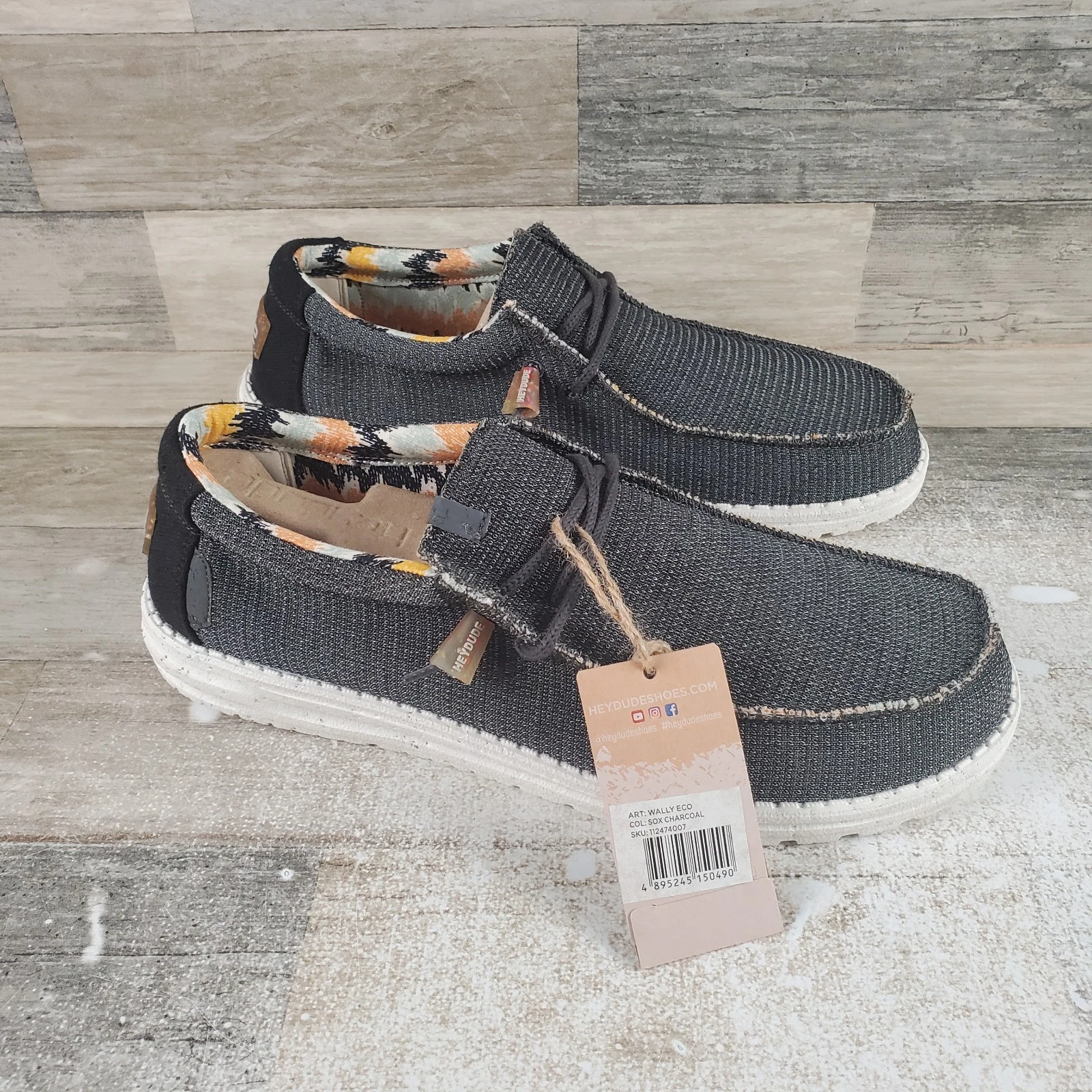 Hey Dude Wally Eco Sox Slip On Loafers Mens Shoes Sz 9 Charcoal Loafers NWOB