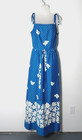 Vtg 60s Malia Blue White Floral Sleeveless Strap Cotton Maxi Long Dress MEDIUM