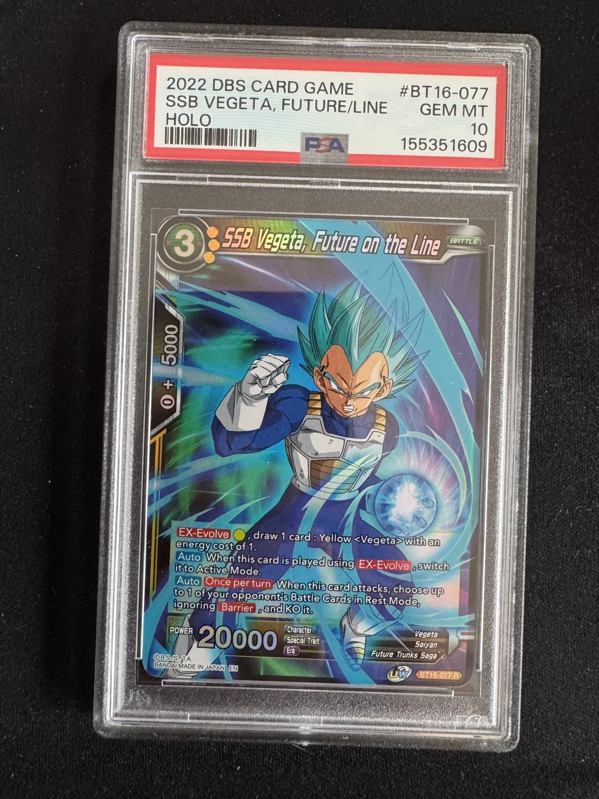 SSB VEGETA PSA 10 #BT16077 FUTURE ON THE LINE 2022 DBS REALM OF THE GODS Holo R