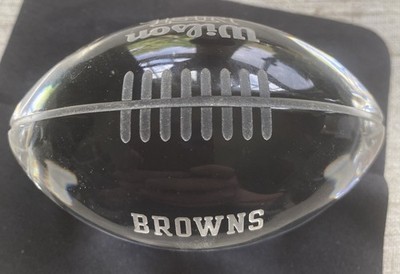 Crystal Etched Design Paperweight NFL Browns 20 Yrs Old Great Condition