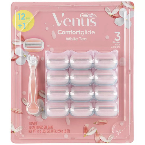 Gillette Venus Comfortglide White Tea Razor + 12 Cartridges - Picture 1 of 2