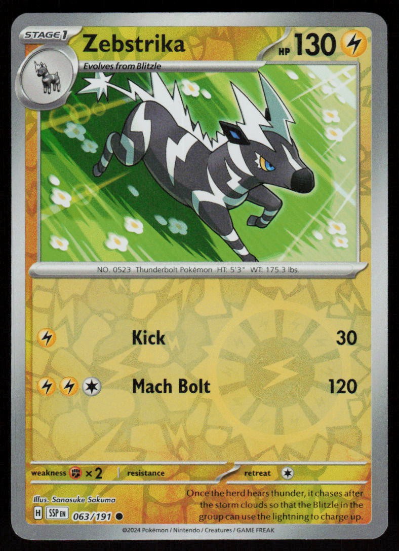 Zebstrika 063/191 Common Surging Sparks Pokemon Reverse Holo Near Mint