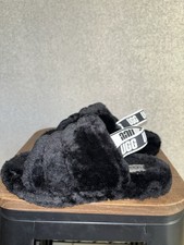 UGG Fluff Oh Yeah WOMENS Black White Faux Fur Soft Slides Slippers SIZE 4