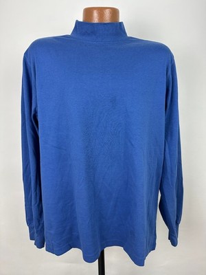 Lands End Mock Neck Shirt Men Large L Blue Long Sleeve Minimal Outdoors Vintage