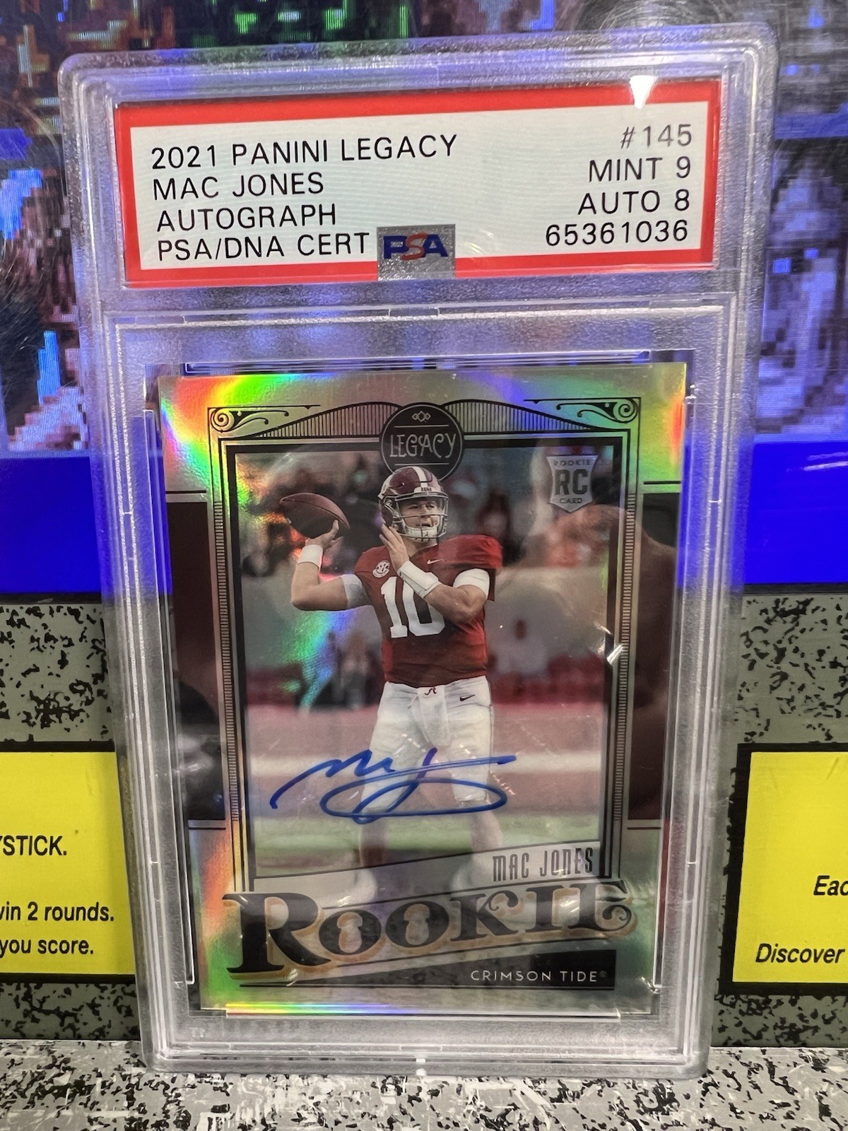2021 Panini Legacy Mac Jones #145 RC Rookie Autograph PSA 9 Mint DNA Auto 8 view 6