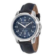 Maserati Men's Successo Series Quartz Watch, Calendar, Blue Leather Strap, 50m W