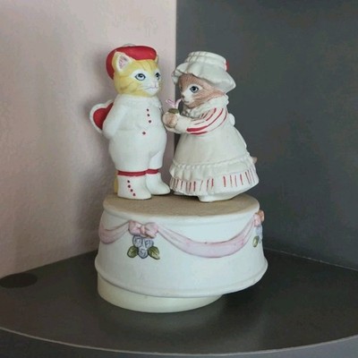 Schmid Kitty Cucumber Musical Figurine Music Box on Floral Base, 1970-Now