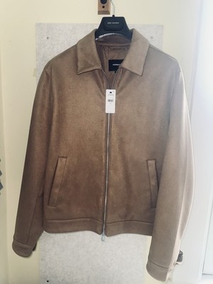 NWT Express Faux Suede Trucker Jacket Men's Medium Brown Full Zip MSRP $228