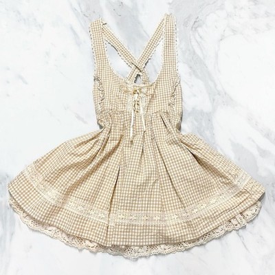LIZ LISA Gingham Check Maid-Style Jumper Dress Frill Skirt 2000s